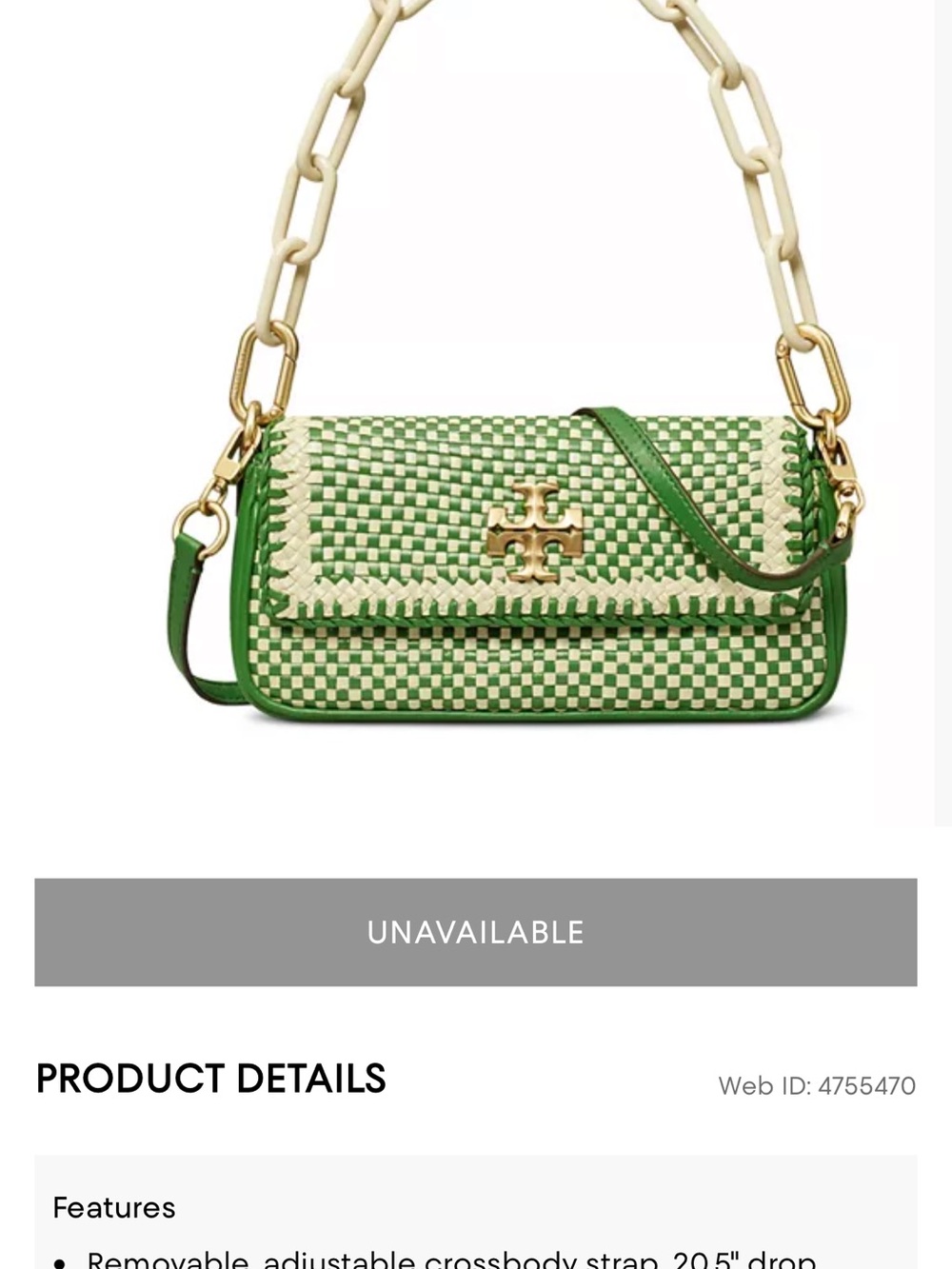 Tory Burch Green and Cream Woven Chain-Handle Crossbody